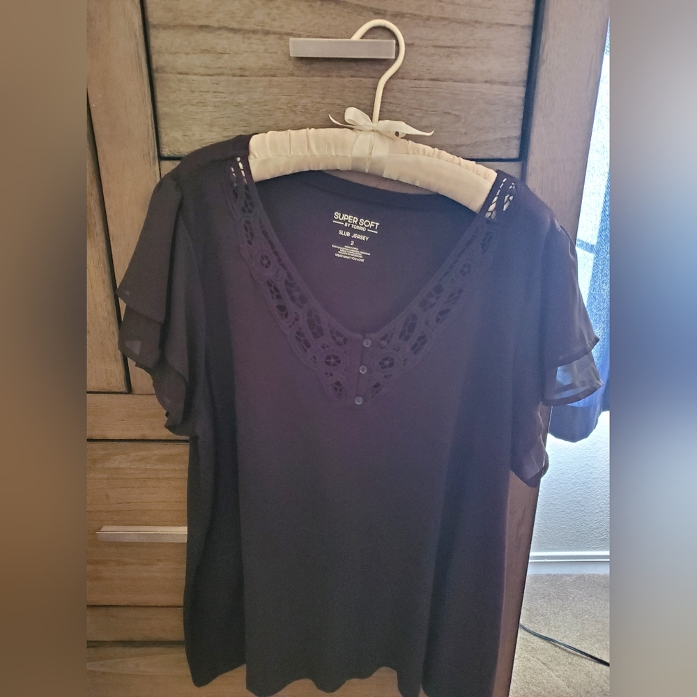 Torrid Slub Jersey Sheer Sleeve